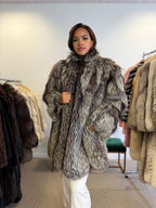 Silver Fox Fur Coat, Bright, Size L