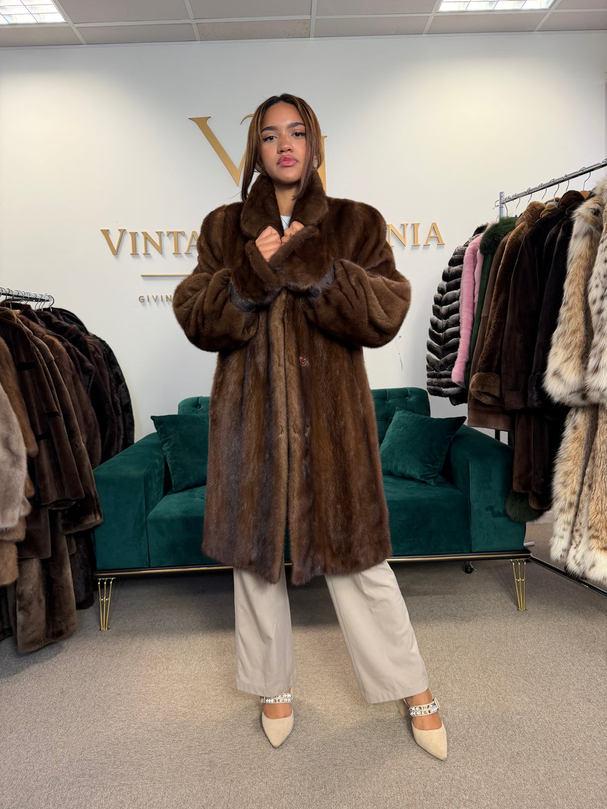 Brown Thick Mink Fur Coat, XL, Flexible