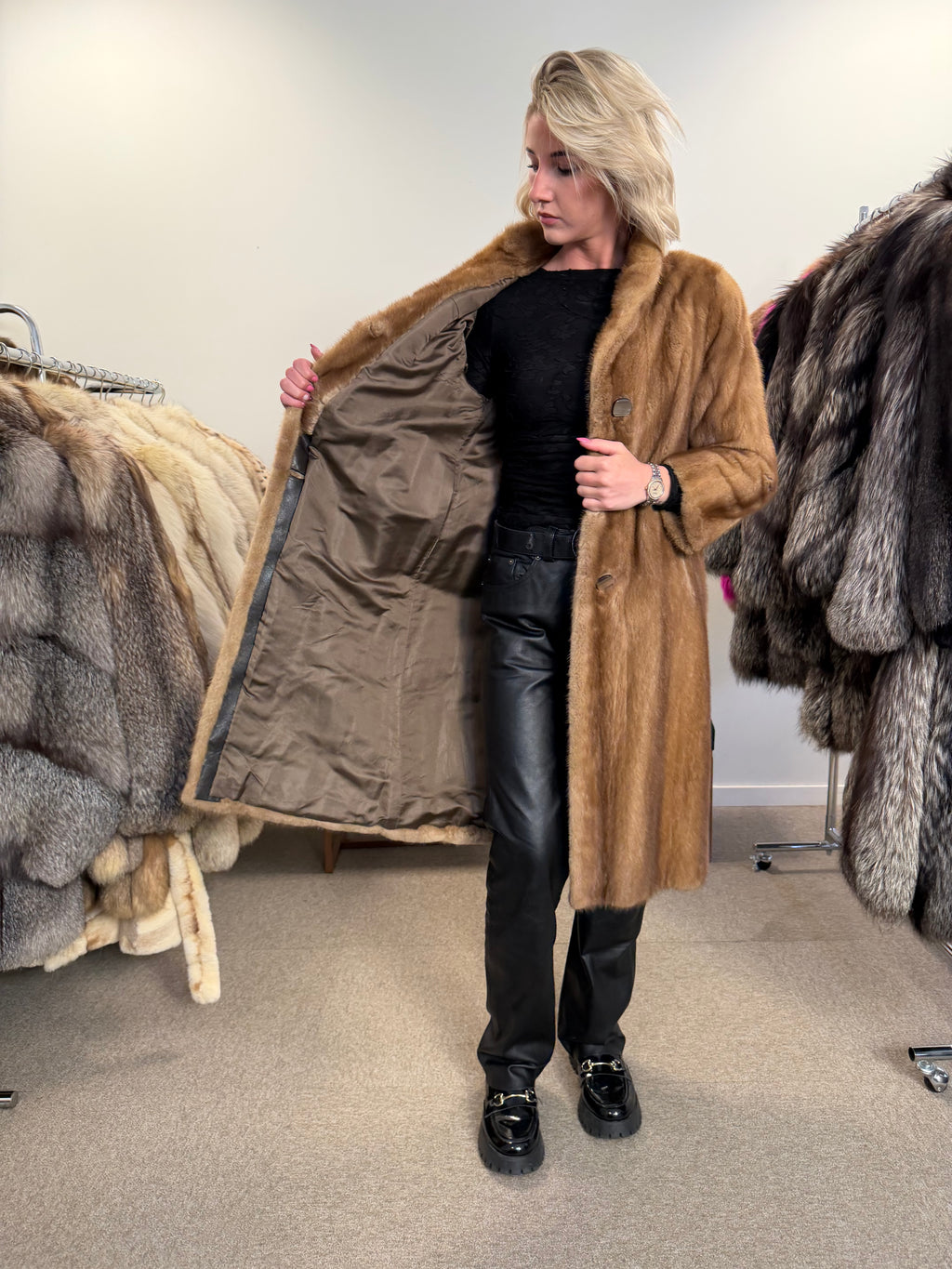 Mink Fur Coat, Pastel, Size S