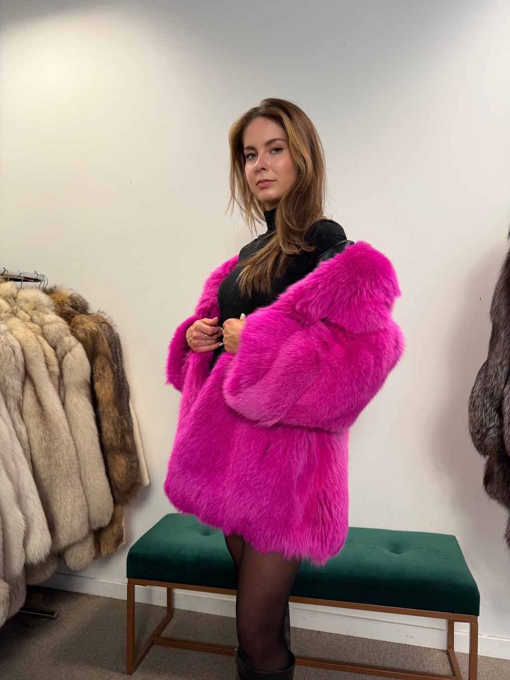 Pink dyed arctic fox fur coat - Small size