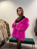 Pink Arctic Fox Fur Coat, Size S