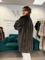 Dark Green Dyed Cross Mink Fur Jacket, 3XL, Oversize