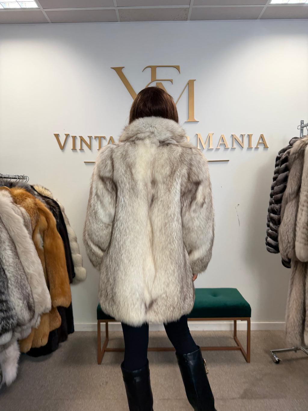 White Blue Fox Fur Coat, Soft, Small