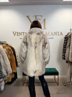 White Blue Fox Fur Coat, Soft, Small