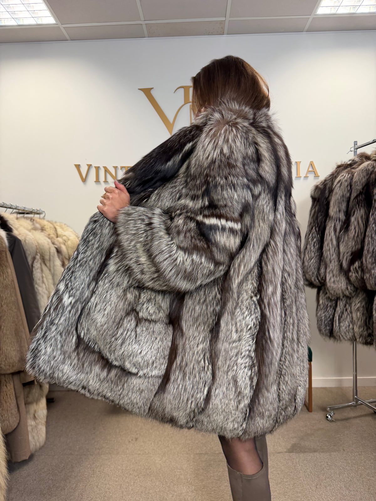 Silver Fox Fur Coat, Medium, Fluffy Soft