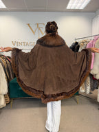 Lamb Nappa Leather Cape with Finn Raccoon & Fox, XL, La Mia