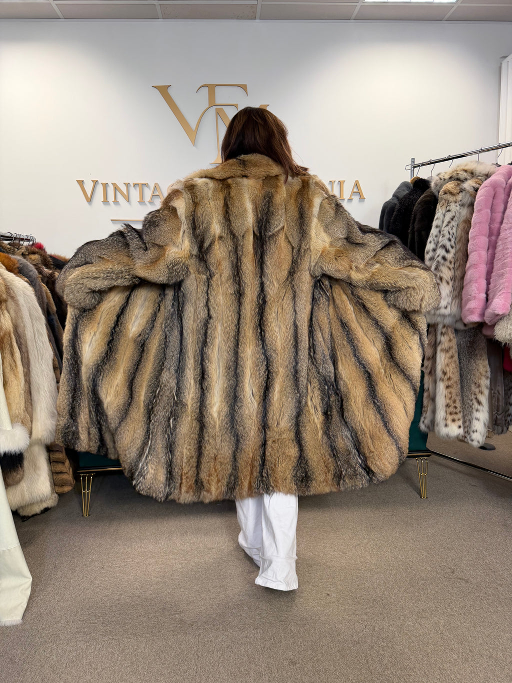 Coyote Fur Coat for Men, XL, Full Length