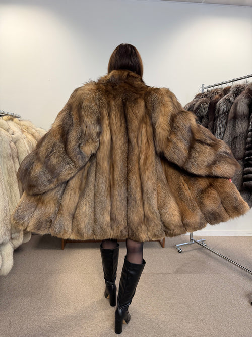 Fox Fur Coat, Cross Fox, Shoulder Pads, Size M
