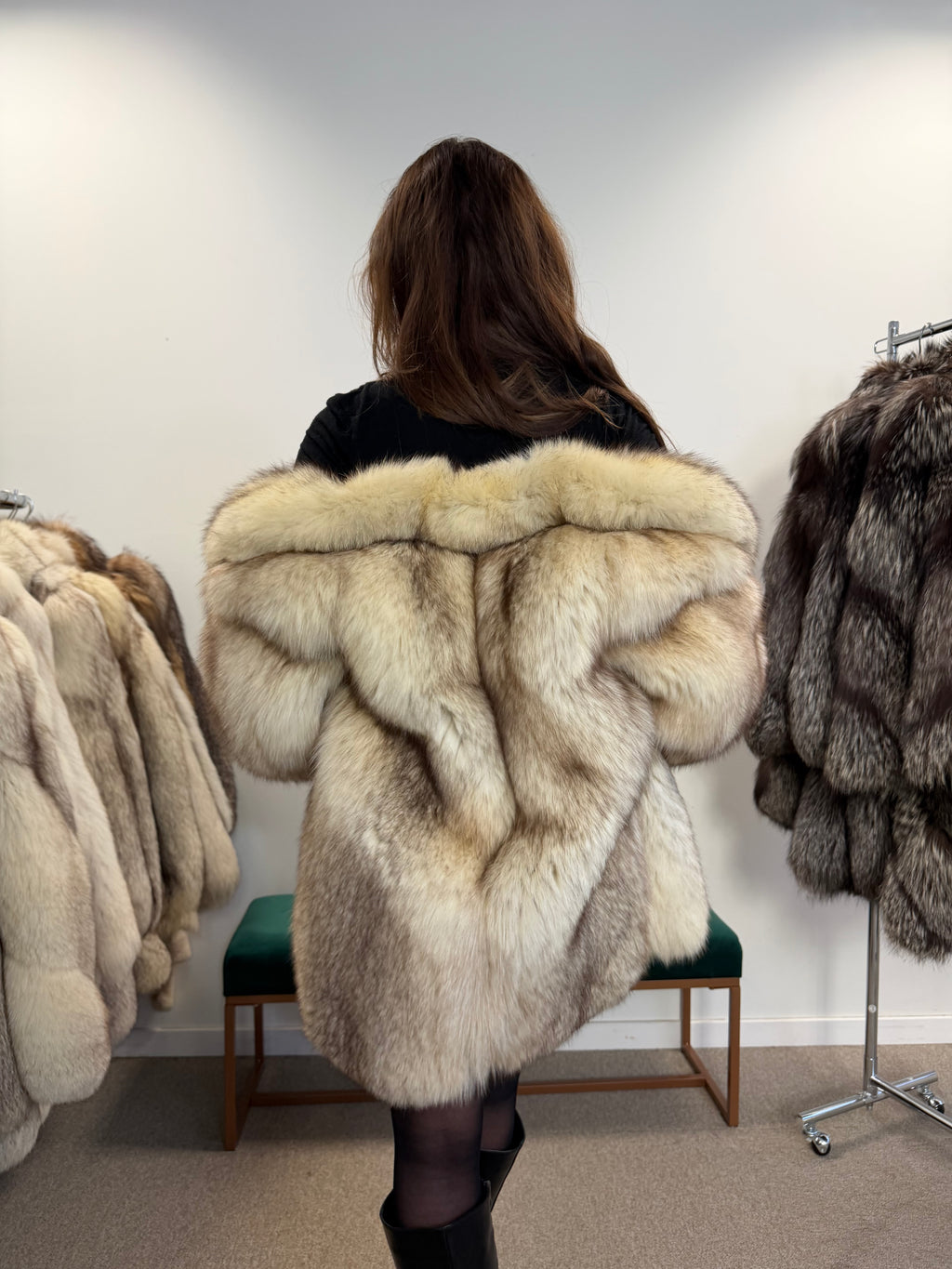 White Nordic Fox Real Fur Jacket, Size M