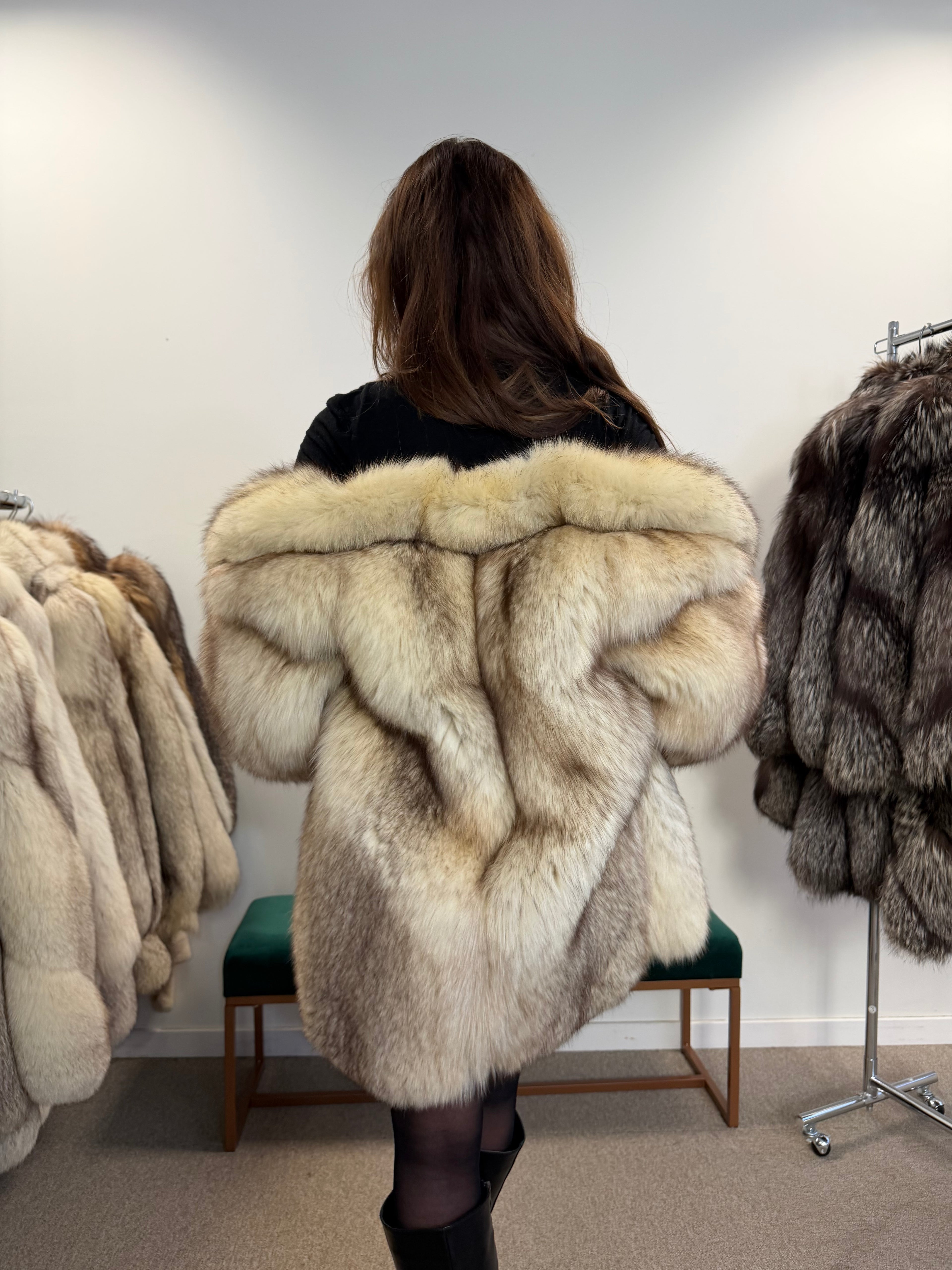 White Nordic Fox Real Fur Jacket, Size M