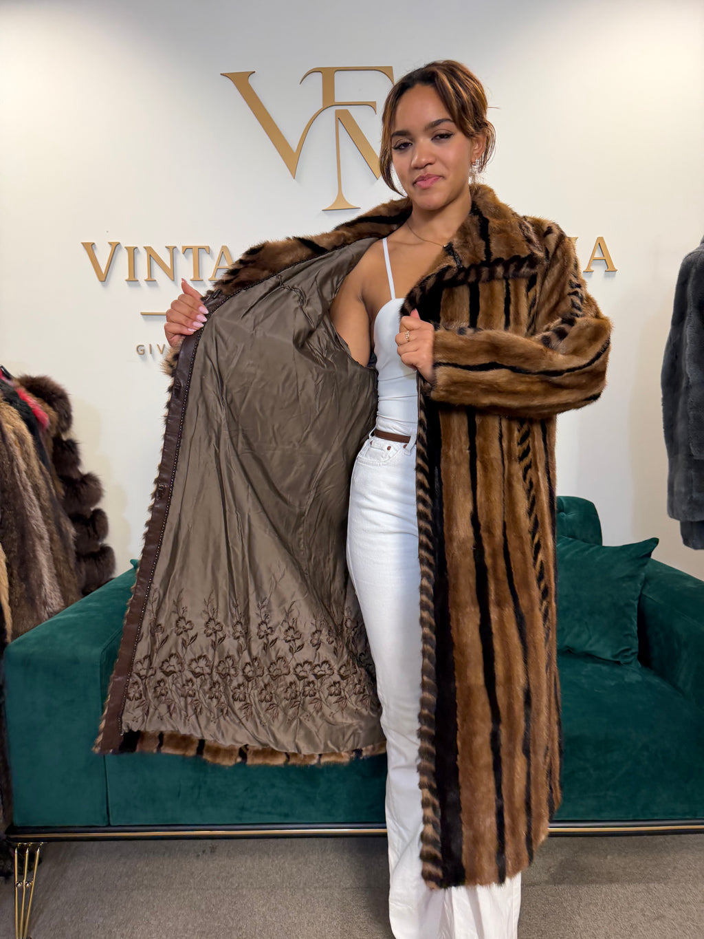 Luxury Pastel Mink Fur Coat, Large, Two-Tone Design