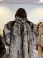 Silver Fox Fur Coat, Bright, Size L