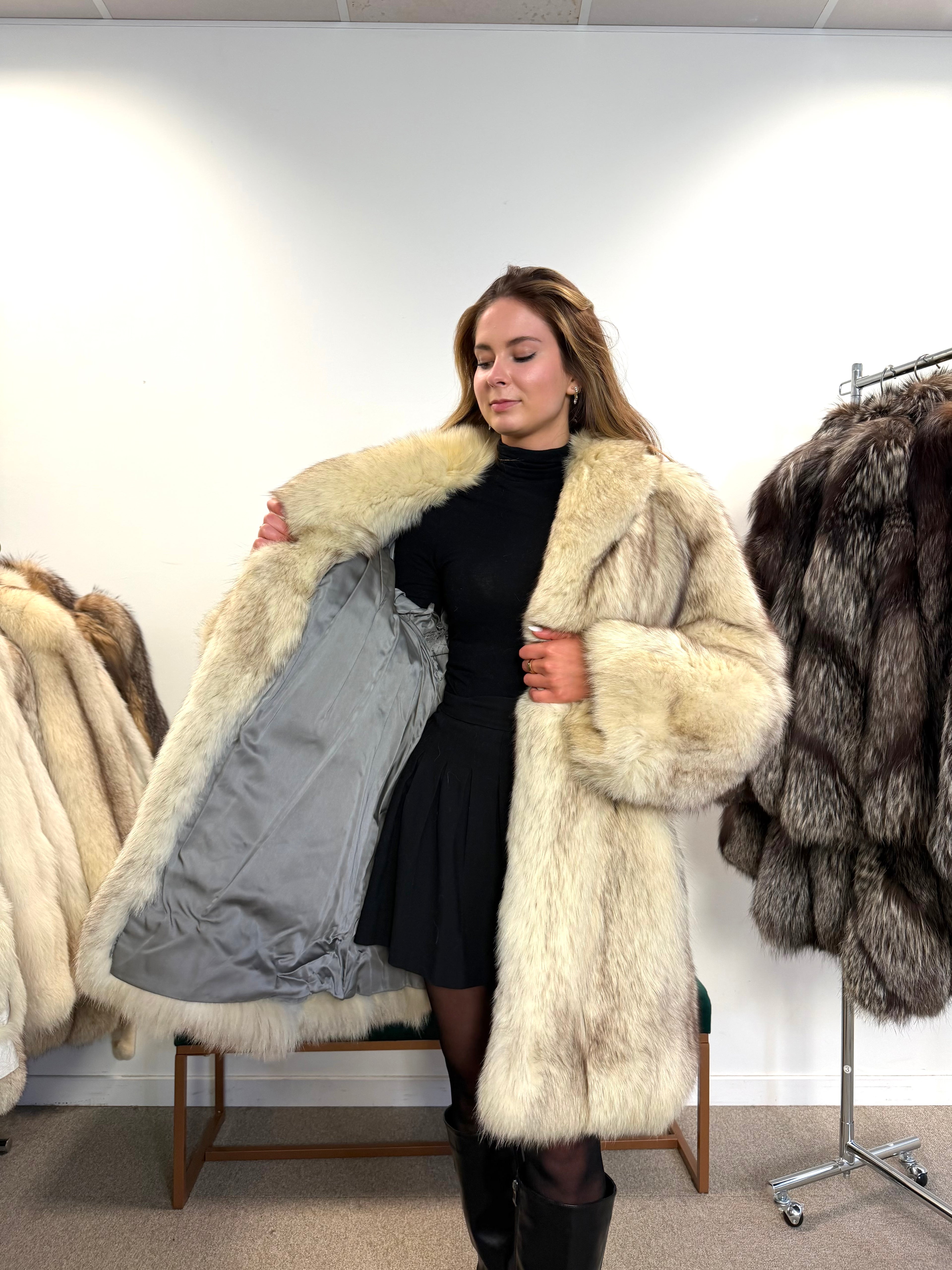 White Nordic Arctic Fox Fur Coat, Size L