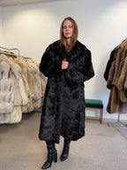 Black Rabbit Fur Coat, Large, Full Length, Soft