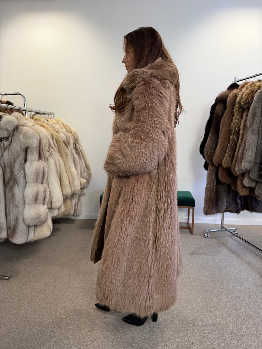 Fox Fur Coat, Brown, Full Length, Reversible, Size L