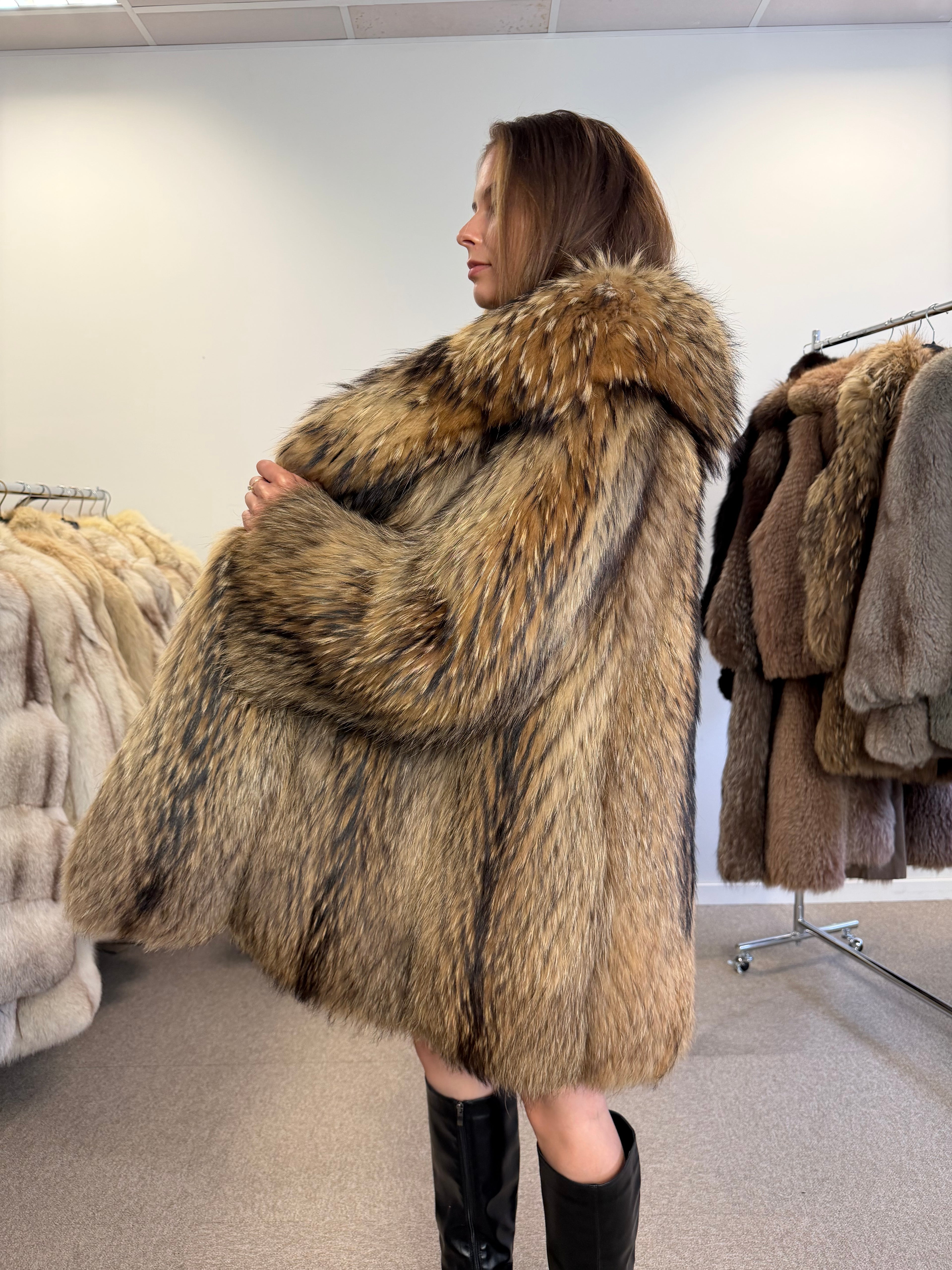 Raccoon Fur Coat, Size XL