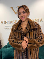 Luxury Pastel Mink Fur Coat, Large, Two-Tone Design