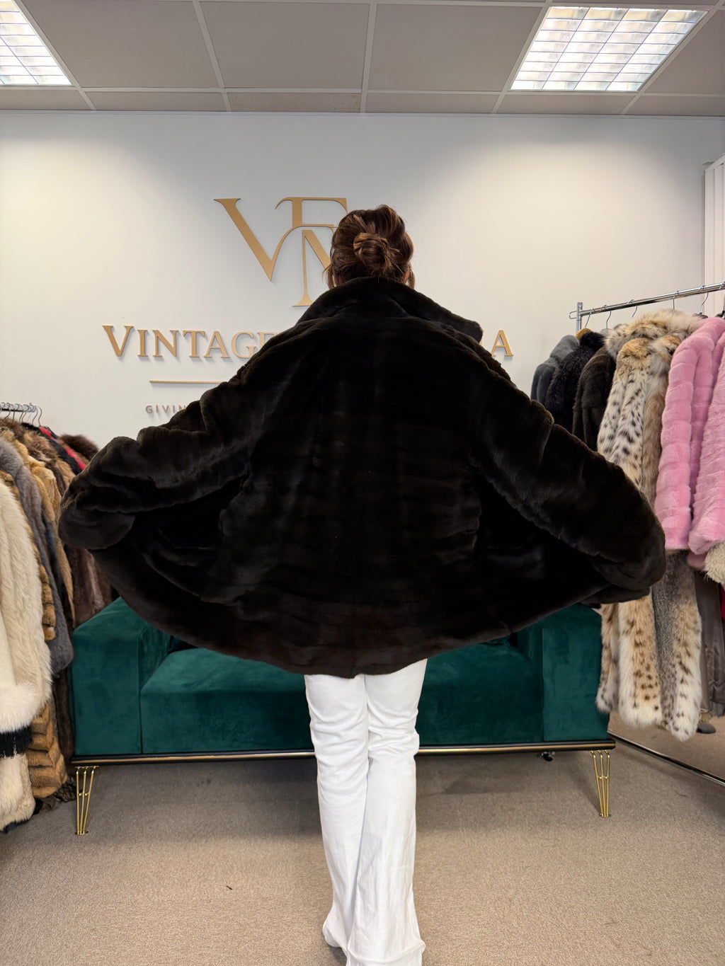 Black Sheared Mink Fur Jacket, XL, Reversible
