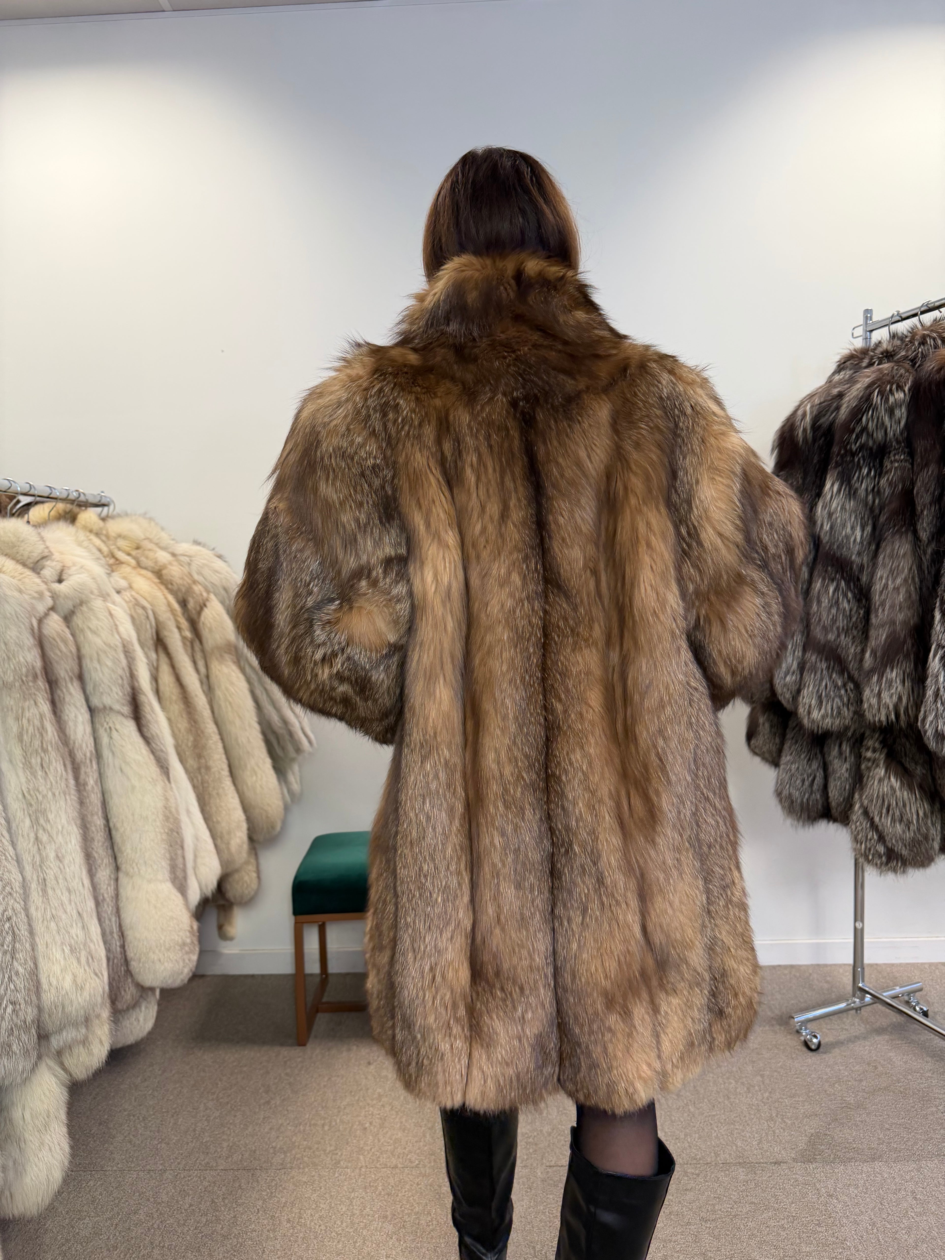 Fox Fur Coat, Cross Fox, Shoulder Pads, Size M