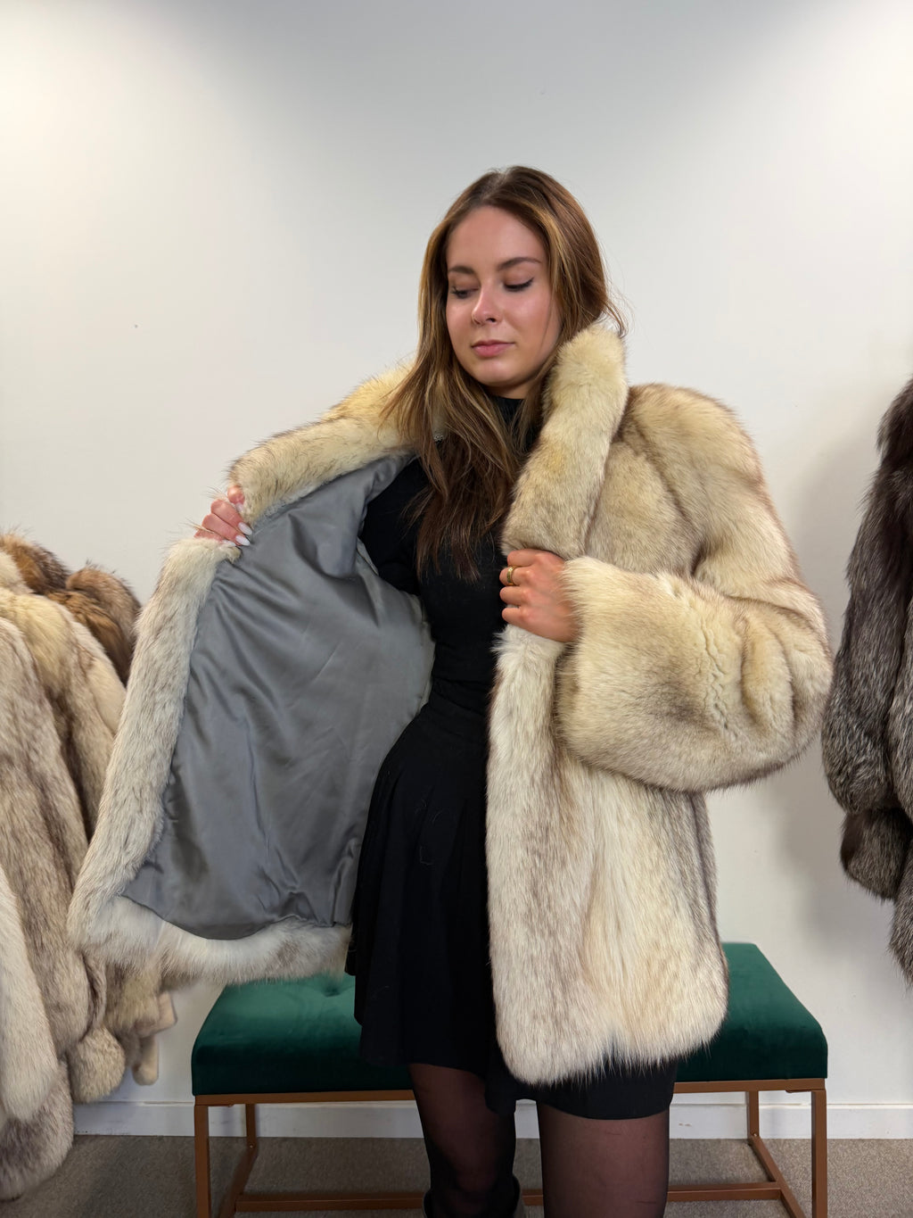 White Nordic Fox Real Fur Jacket, Size M