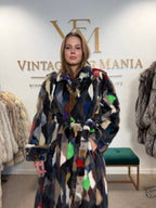 Mixed Colour Dyed Mink Fur Coat, XL, Full Length, Belted