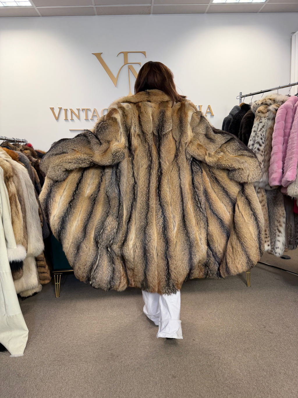 Coyote Fur Coat for Men, XL, Full Length