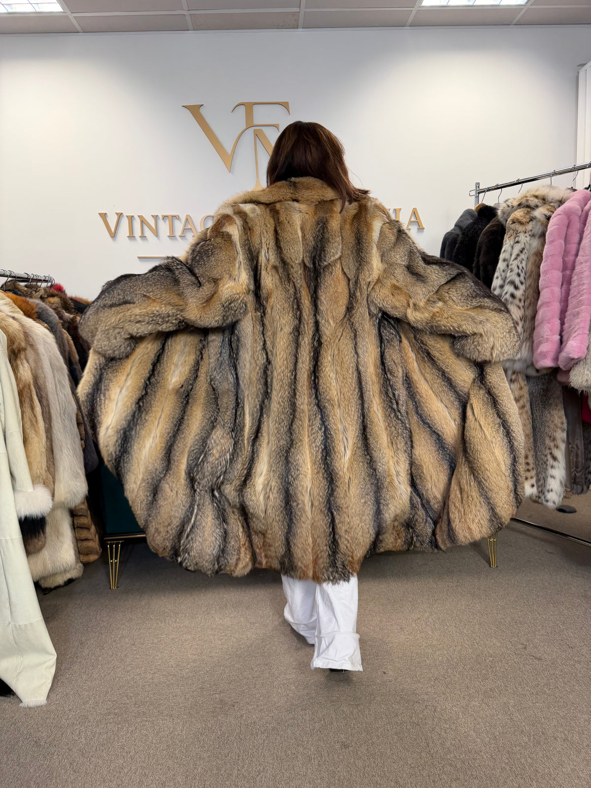 Coyote Fur Coat for Men, XL, Full Length