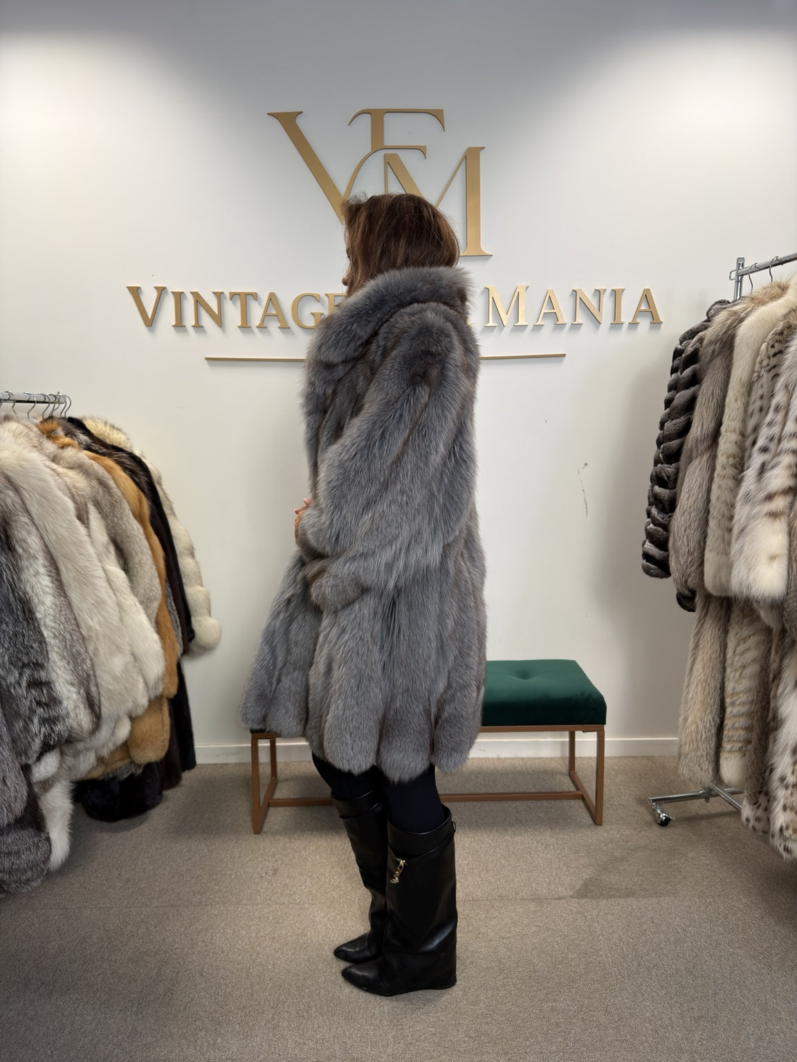 Blue Fox Fur Coat, Fluffy and Soft, Large