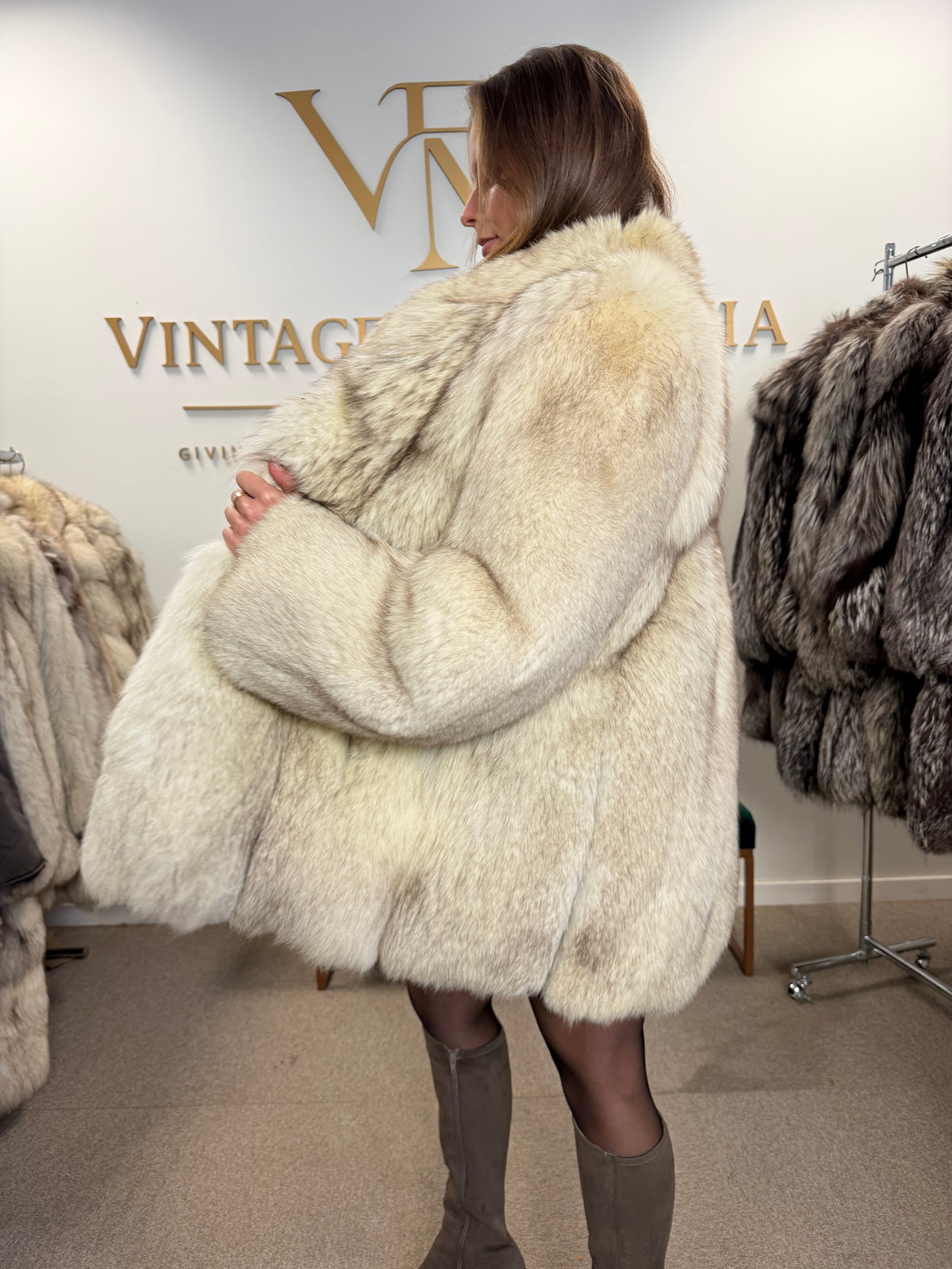 White Fox Fur Coat, Medium, Outlet