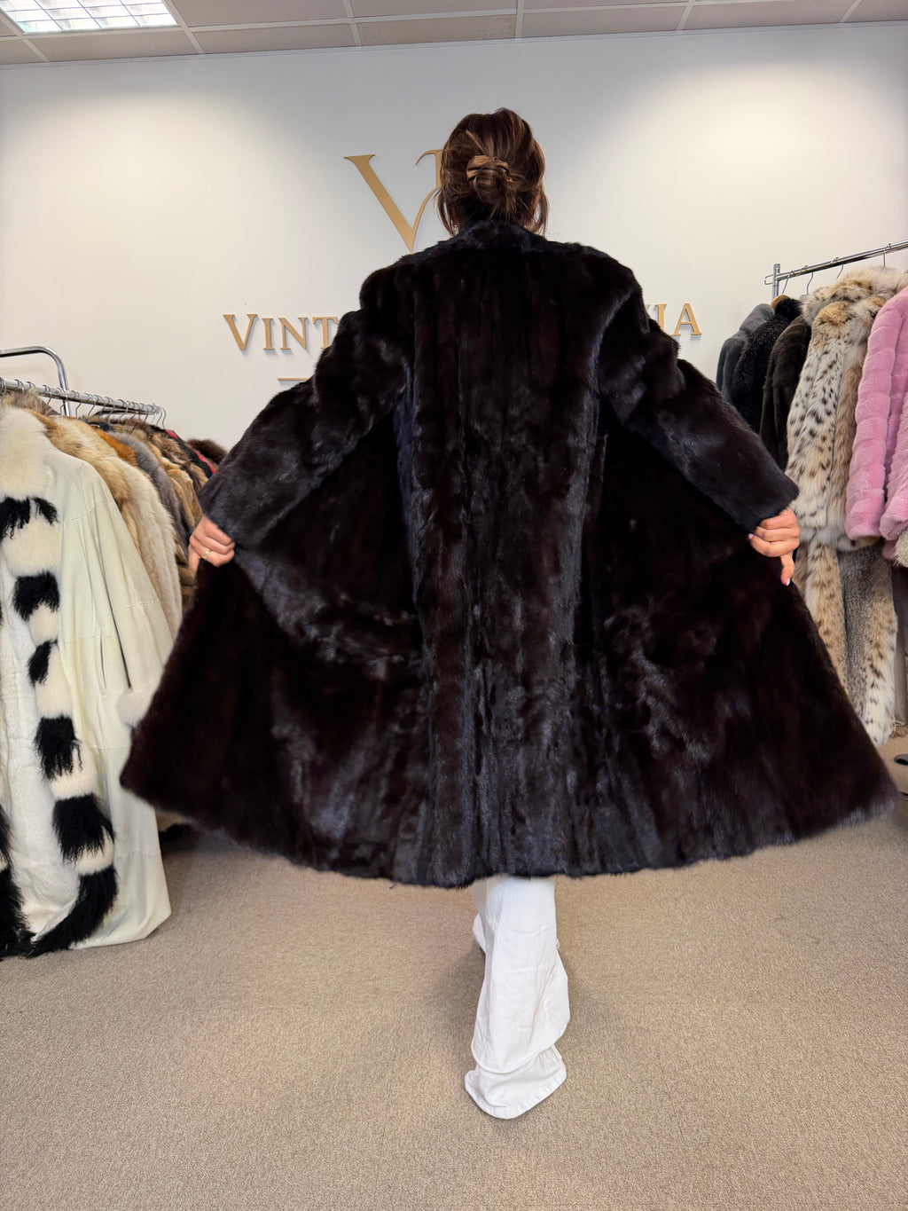Dark Brown SAGA Mink Fur Coat, Medium