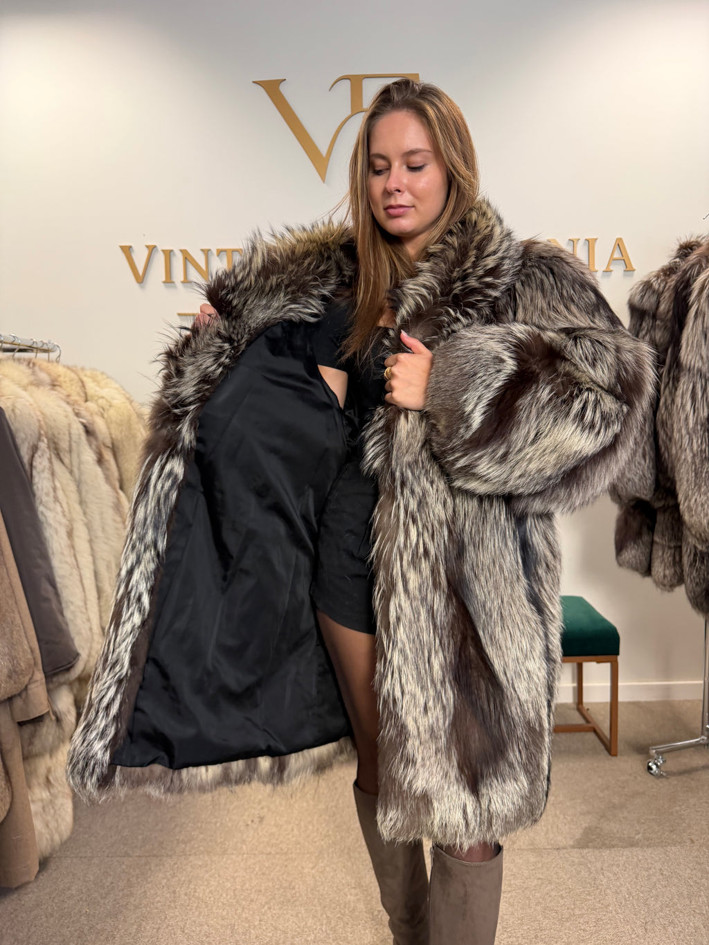 Silver Fox Fur Coat, XL, Super Fluffy