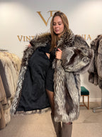 Silver Fox Fur Coat, XL, Super Fluffy