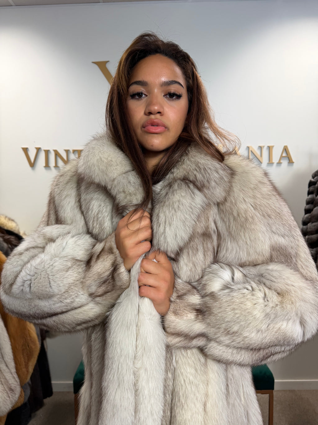 White Blue Fox Fur Coat, Like New, Medium