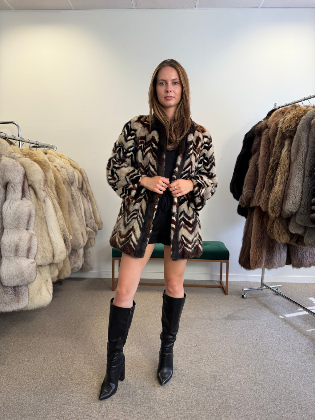 Unique Mink Fur Jacket, Mixed Pelt, speacial Design