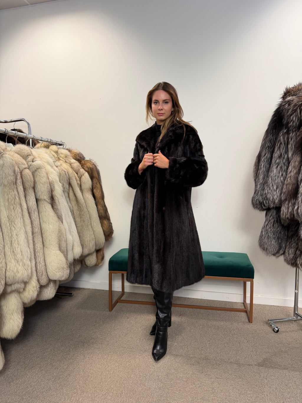 Mink Fur Coat, Dark Brown, Size M
