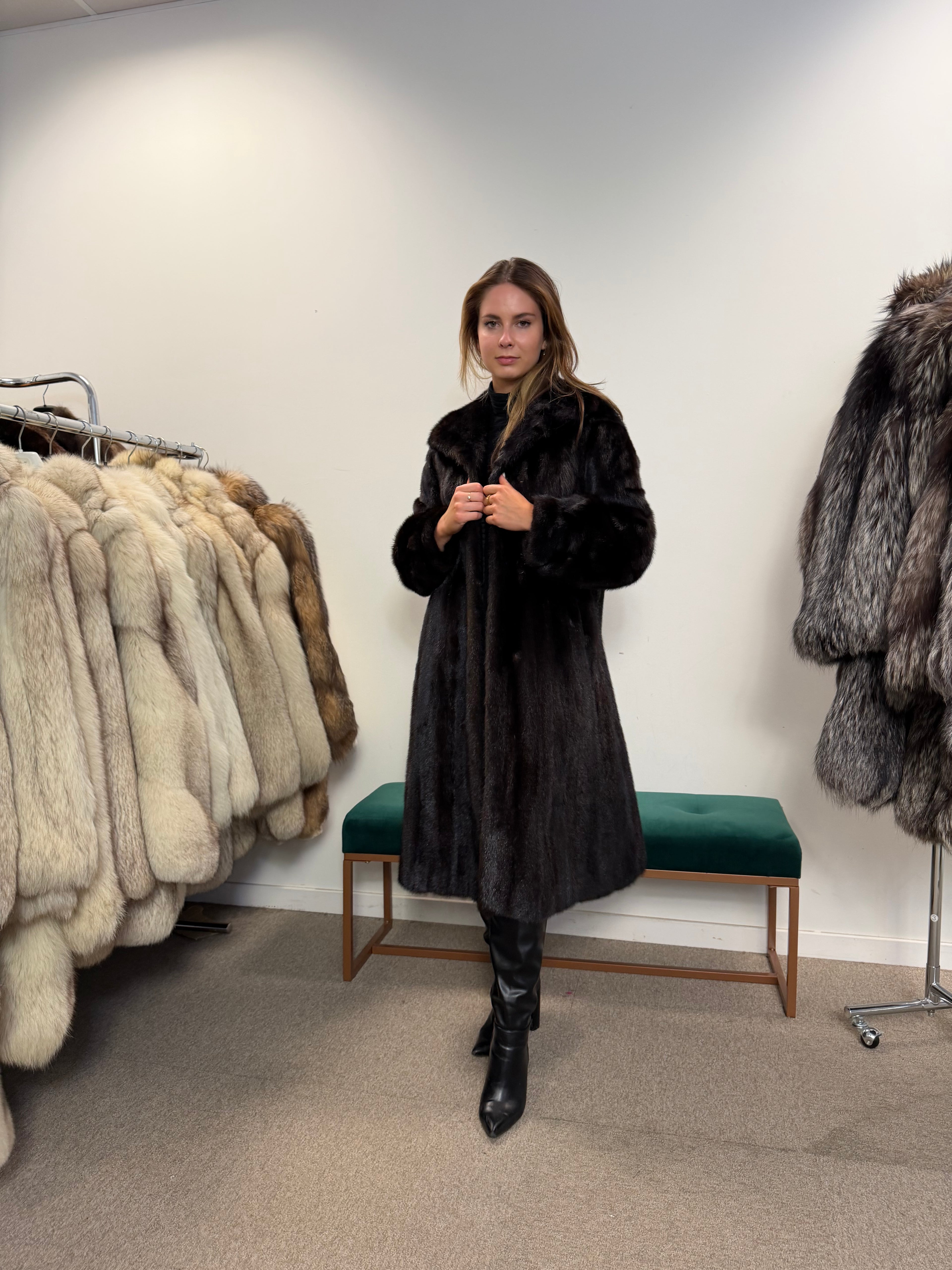 Mink Fur Coat, Dark Brown, Size M