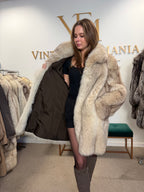 White Fox Fur Coat, Large, Brown Lining