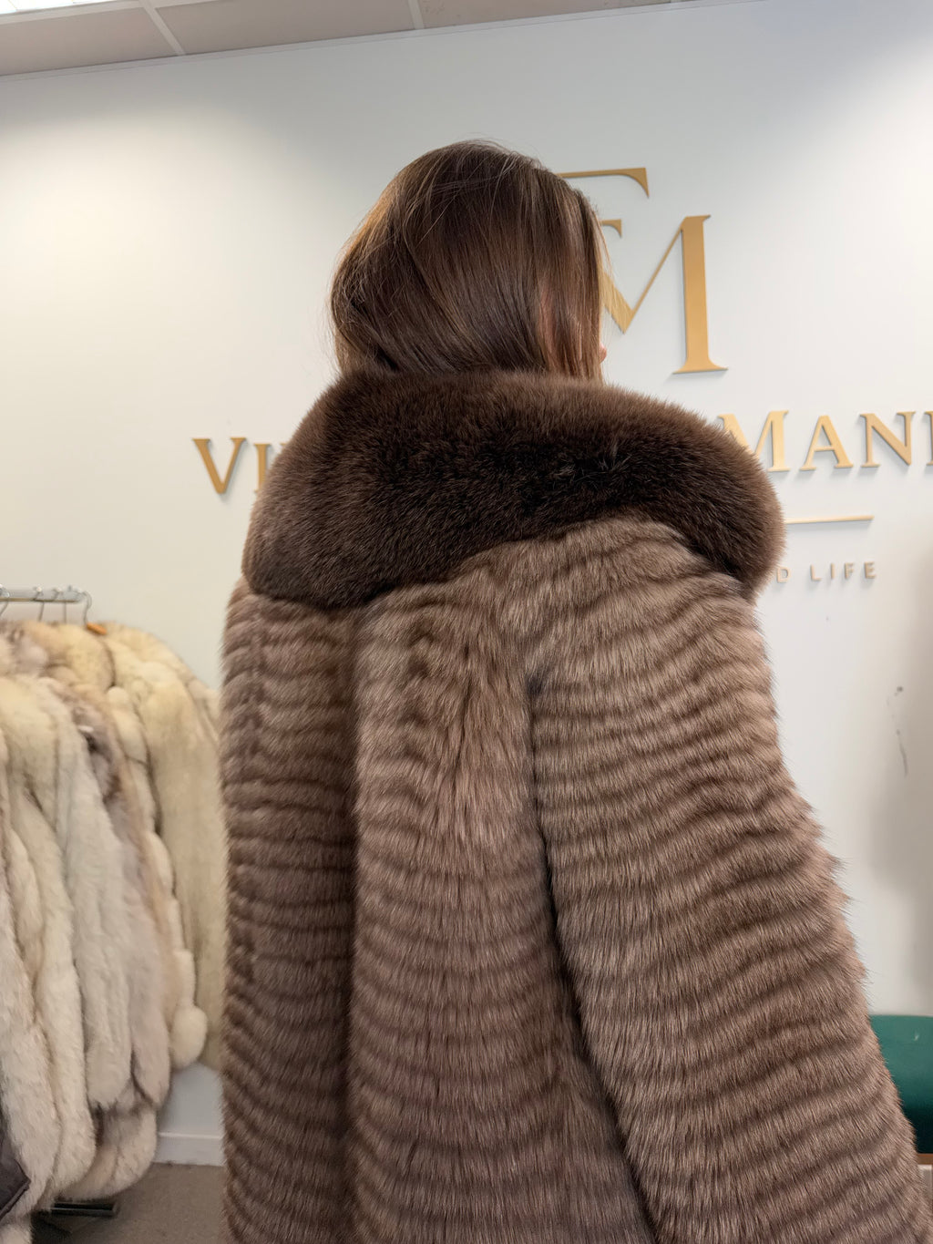 Fluffy Brown Fox Fur Coat, Medium, Extra Full Length, trimmed fur
