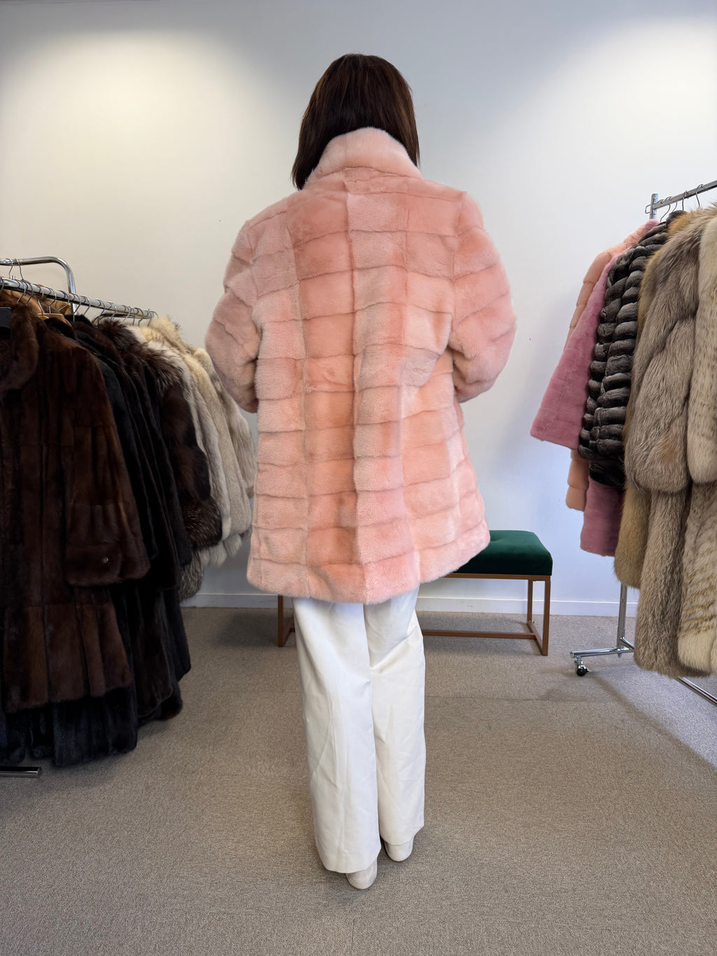 NEW Mink Fur Coat, Pink Lining, Size L
