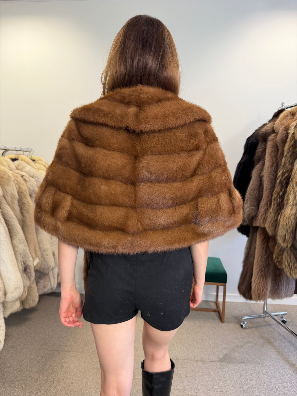 Mink Fur Stole, Pastel Brown, 145 cm