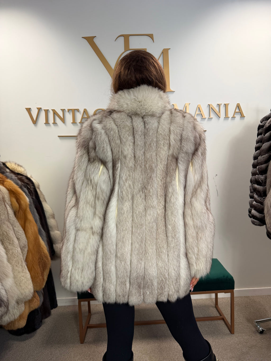 White Blue Fox Fur Jacket, Short and Soft, Medium