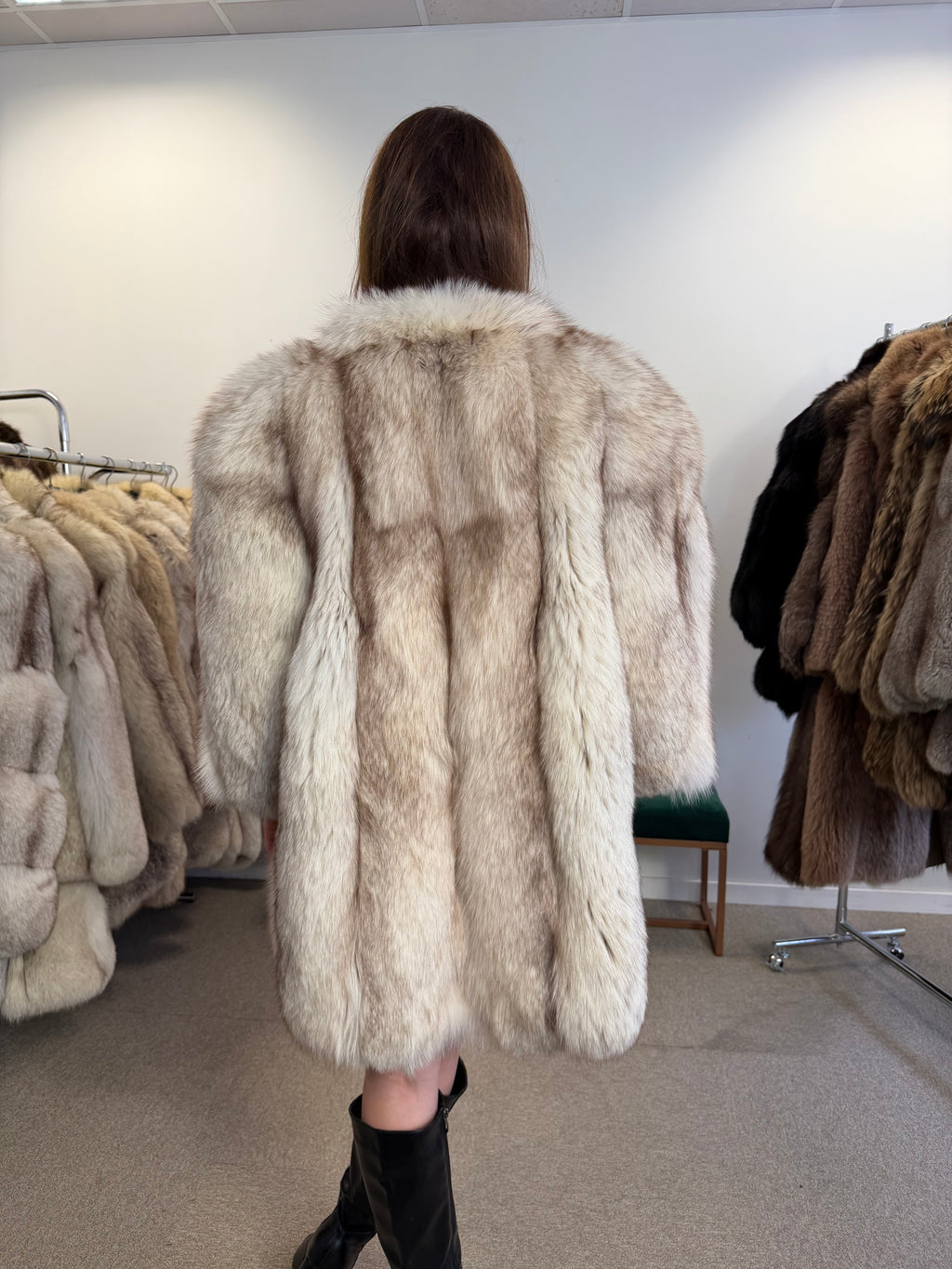 Blue Fox Fur Coat, Short Sleeves, Size XL