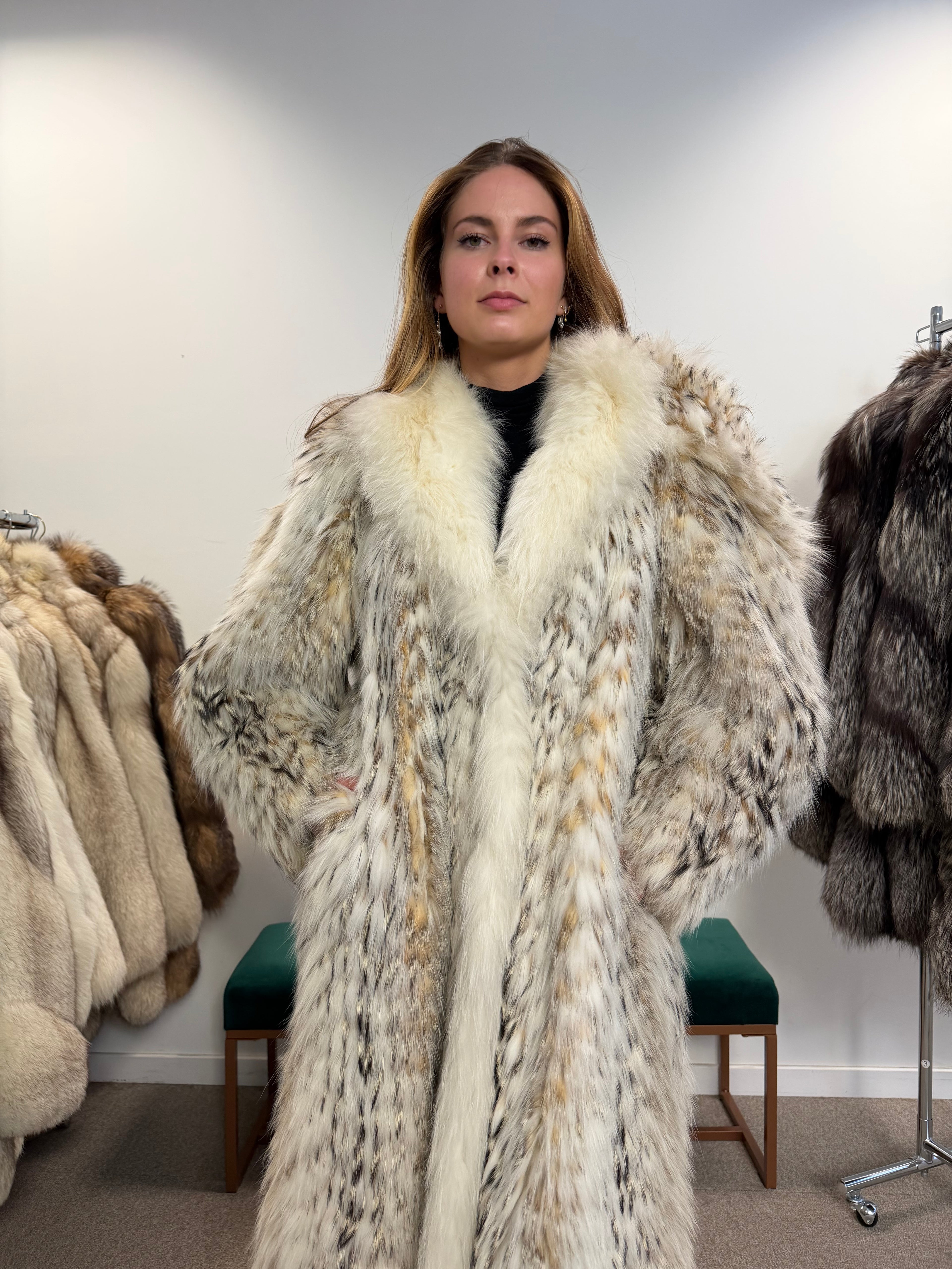 White Fox and Finn Raccoon Real Fur Coat, Size XL