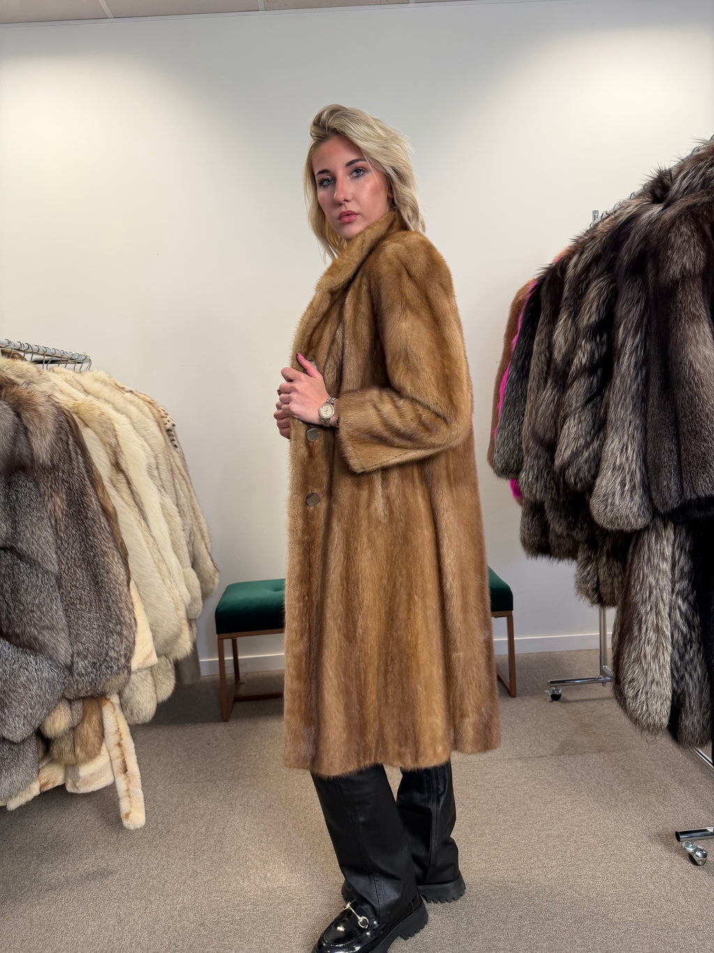 Mink Fur Coat, Pastel, Size S