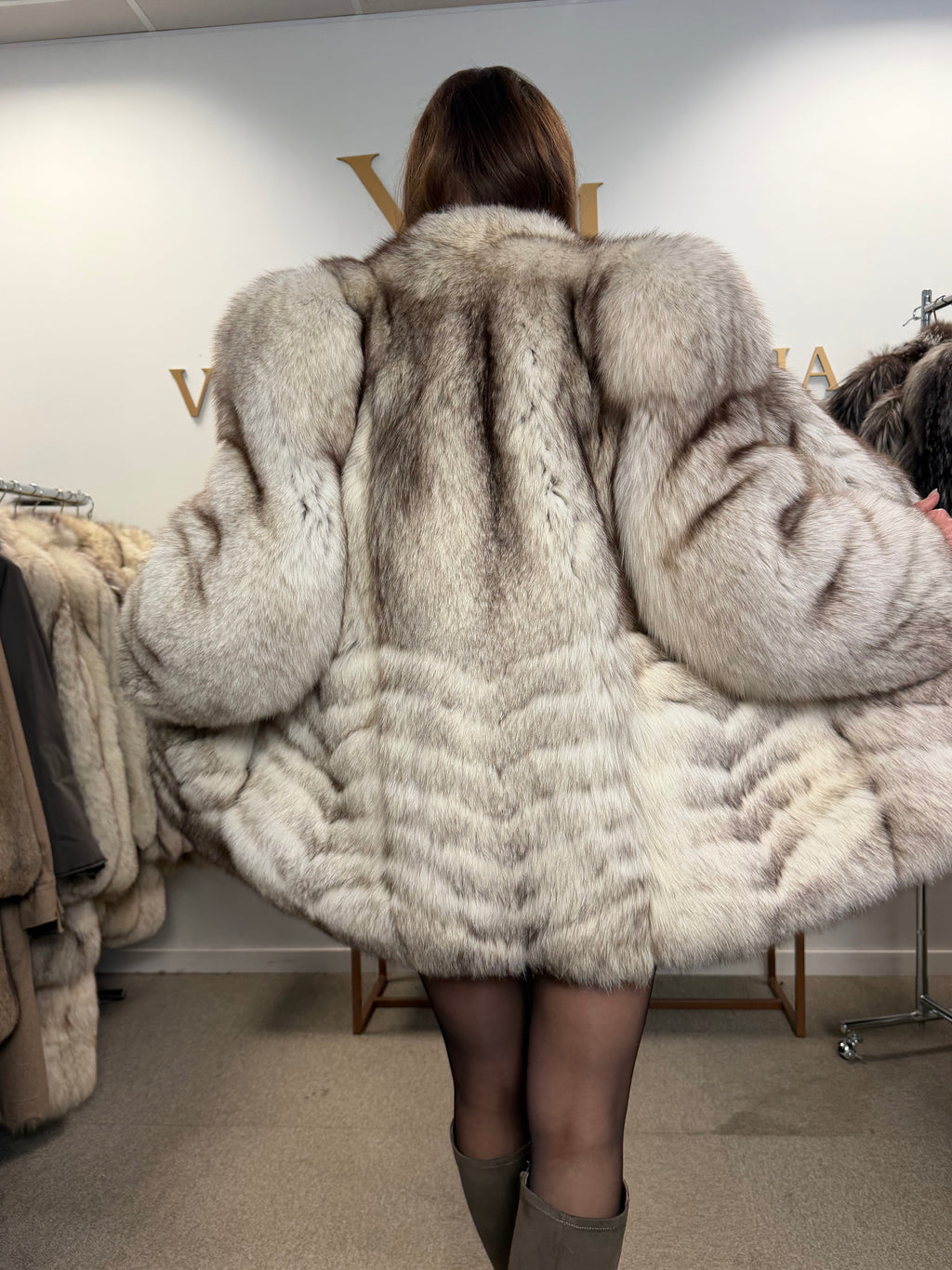 White Fox Fur Coat, Medium, Trimmed