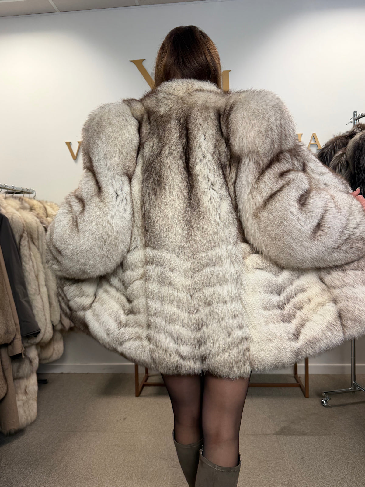 White Fox Fur Coat, Medium, Trimmed