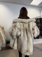 White Blue Fox Fur Coat, Size XL