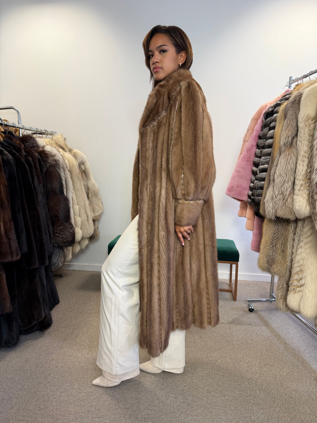 Mink Fur Coat, Pastel Snakeskin Swinger, Large size L