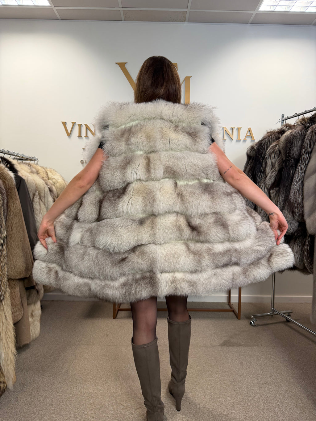 White Nordic Fox Fur Vest, Medium, New