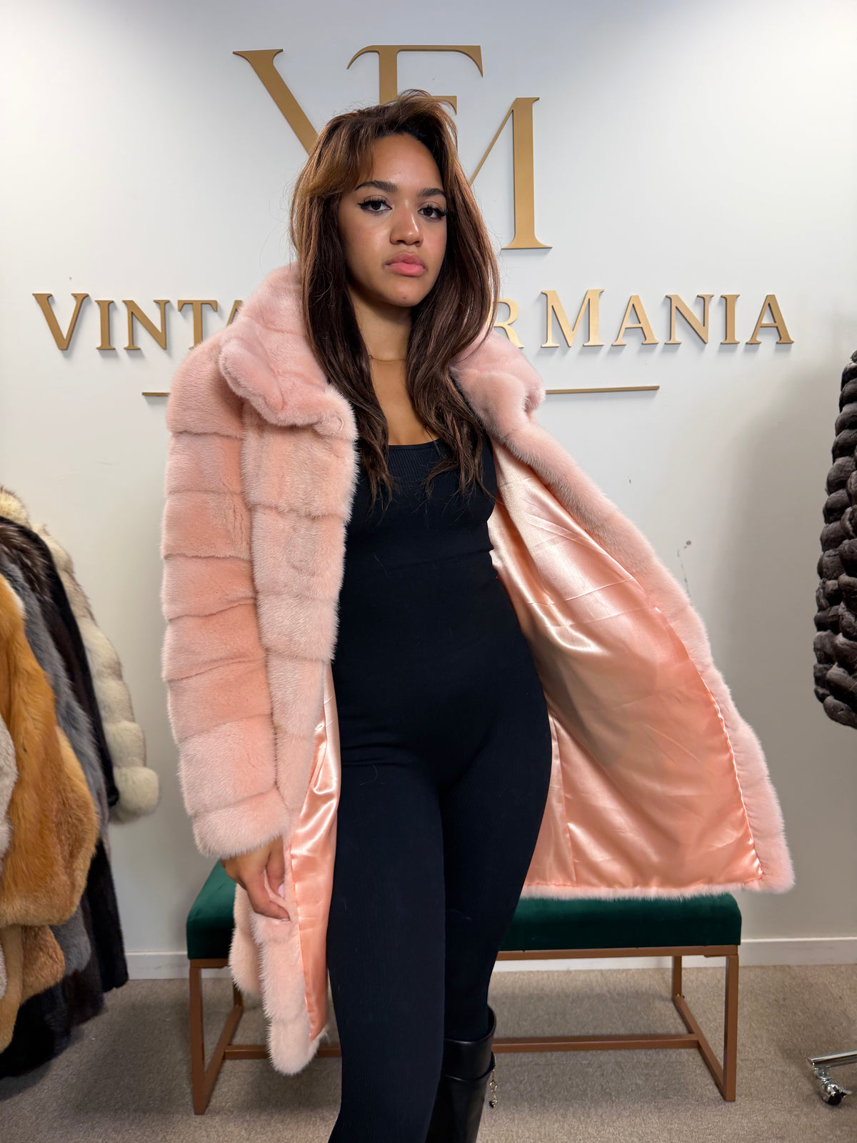 Pink Mink Fur Coat, Medium, New